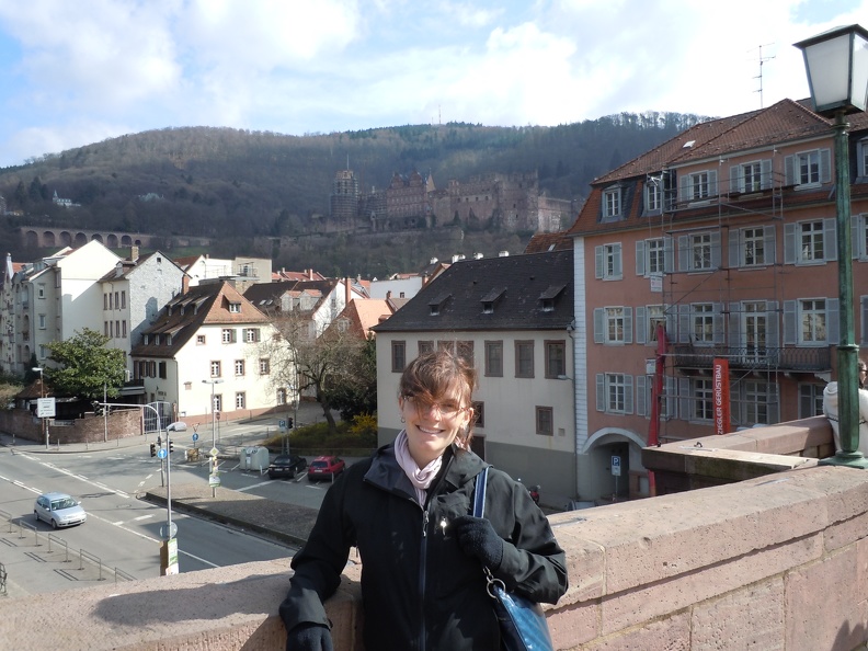 Erynn on the Old Bridge with the Schloss in the background.JPG